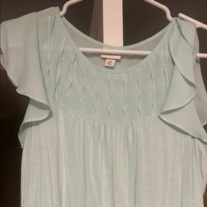 Mint Flutter Sleeve Ruffled Blouse